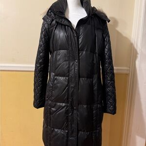 Andrew Marc Black Puffer Jacket with Quilted Sleeves